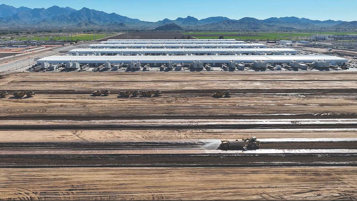 Data centers under construction near farm fields in Goodyear, AZ